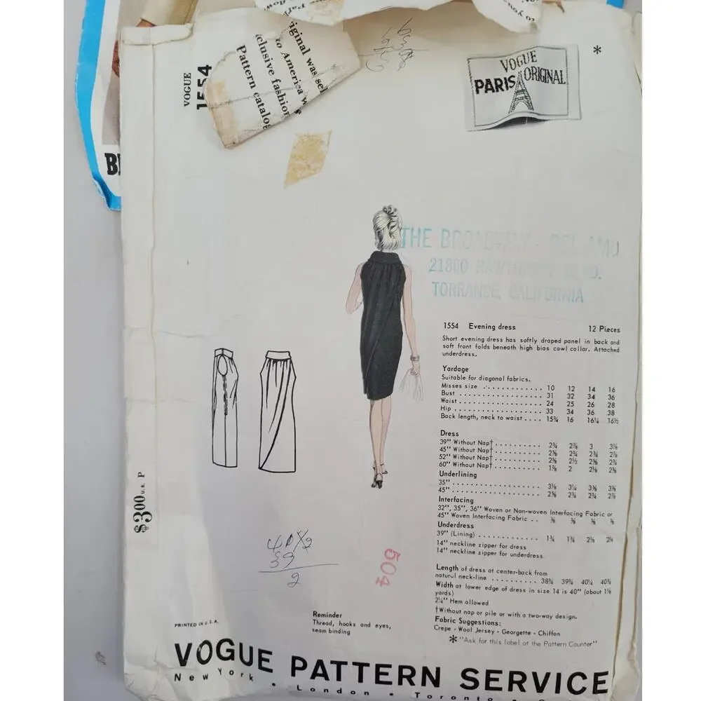 Vintage Vogue 70s 80s 90s Sewing Patterns Lot of 6 Glam Office Siren Cottagecore